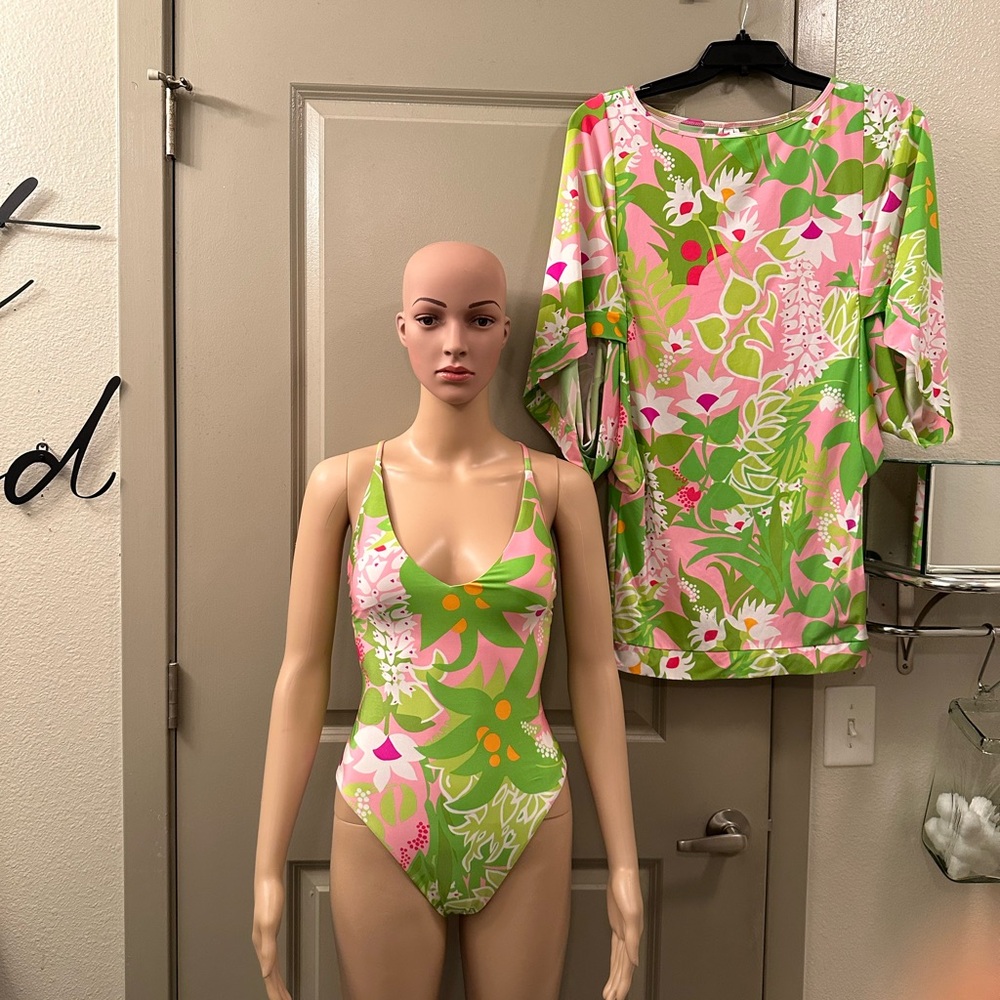 Trina Turk La Palma swimsuit and matching coverup.